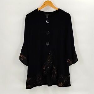 ali miles button down blouse top size medium black texture metallic trim